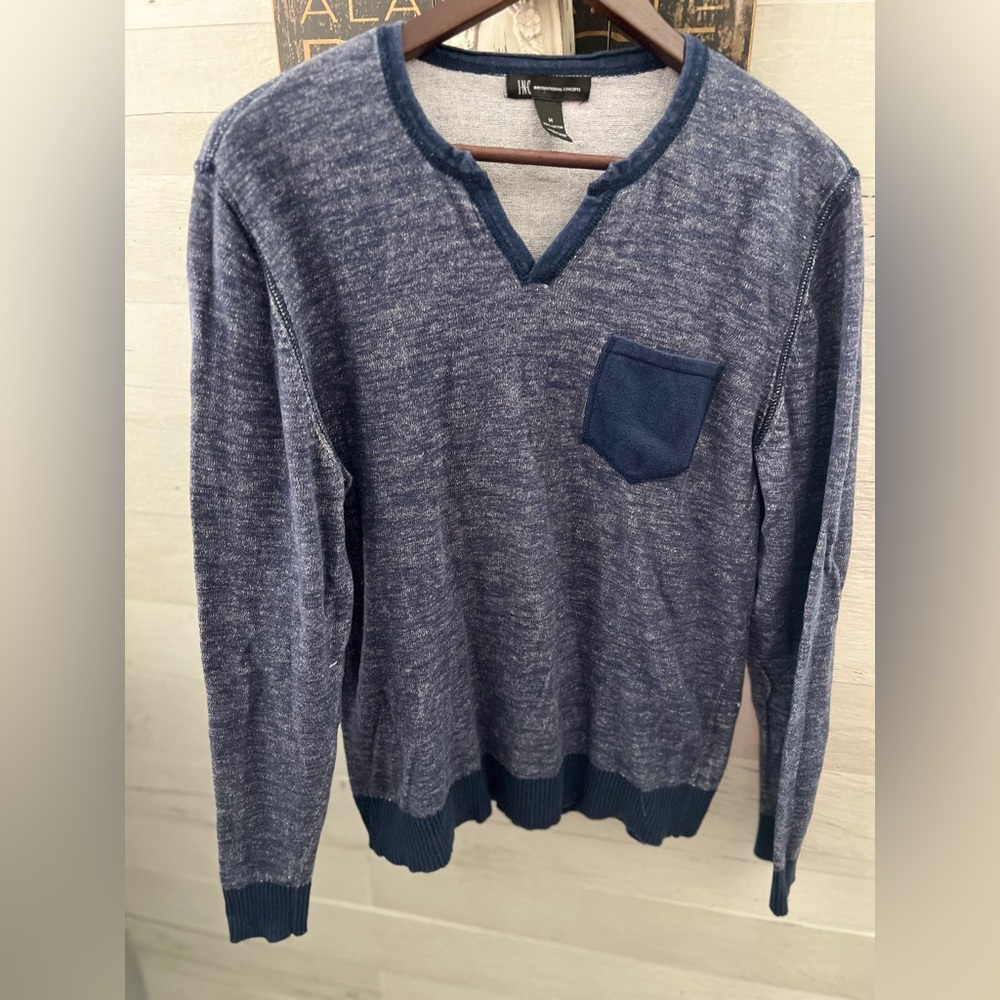 INC International Concepts Men's Heathered Blue V-Neck Sweater
